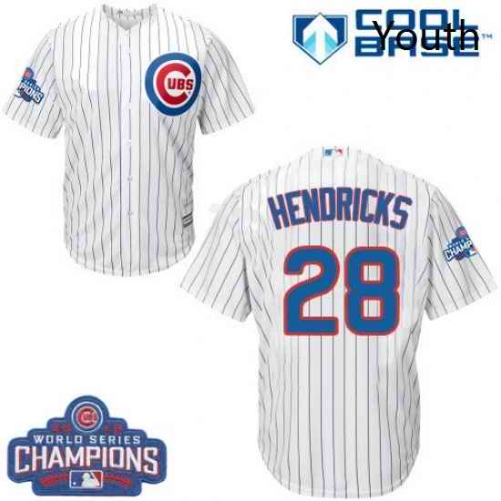 Youth Majestic Chicago Cubs 28 Kyle Hendricks Authentic White Home 2016 World Series Champions Cool Base MLB Jersey